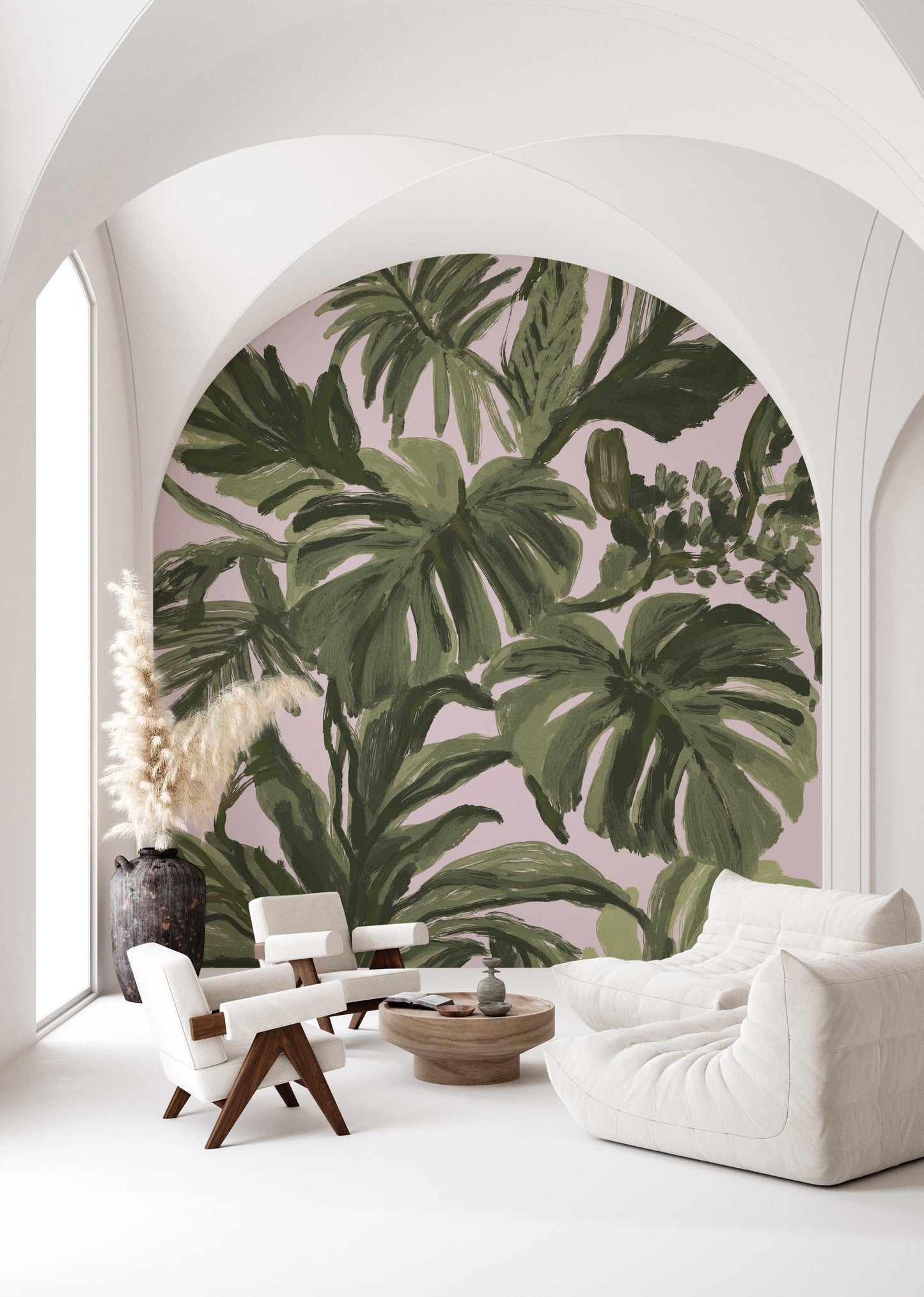 Painterly Palms Blush Tropical Foliage  Wall Mural