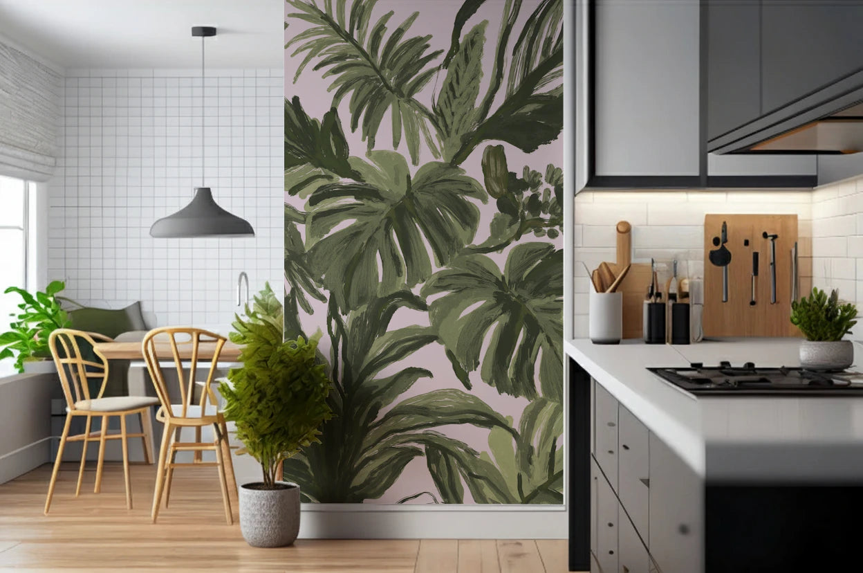 Painterly Palms Blush Tropical Foliage  Wall Mural