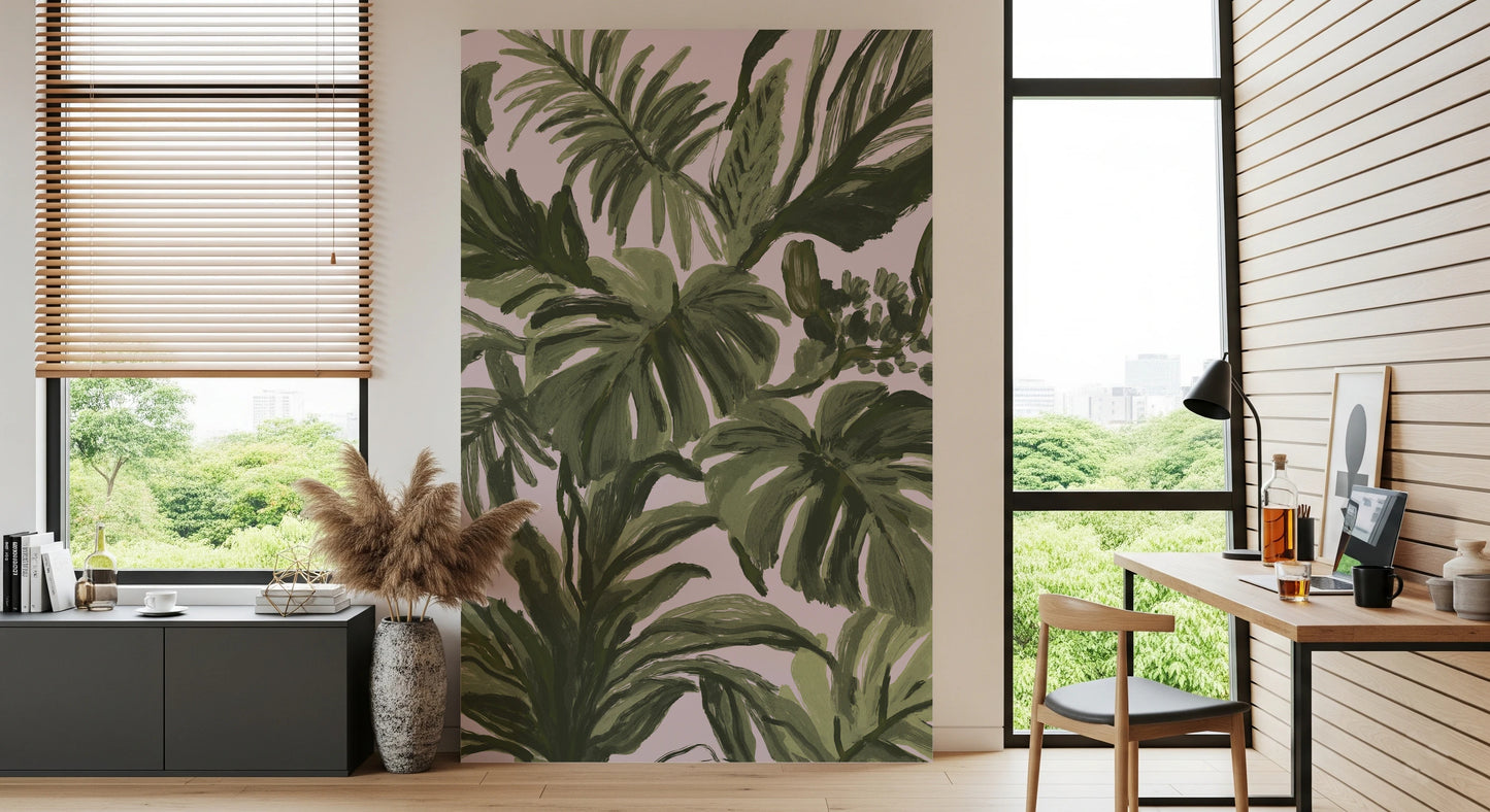 Painterly Palms Blush Tropical Foliage  Wall Mural
