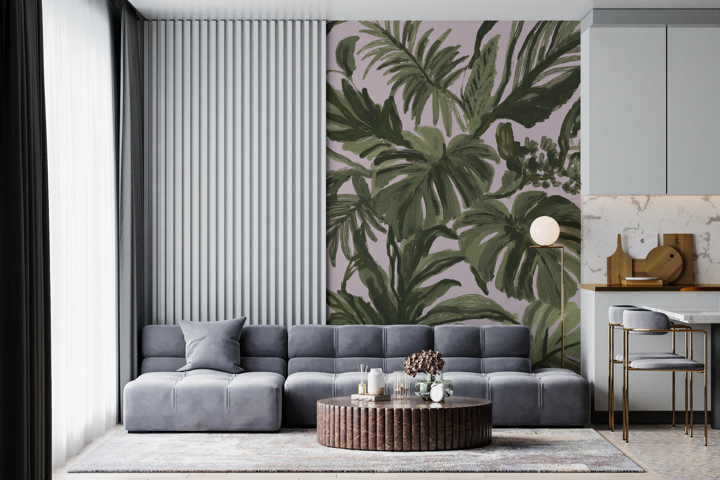 Painterly Palms Blush Tropical Foliage  Wall Mural