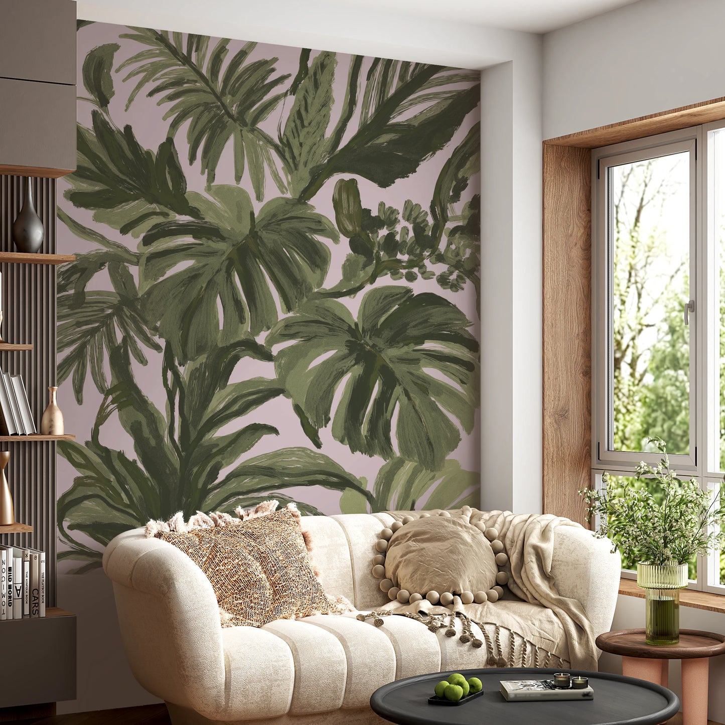 Painterly Palms Blush Tropical Foliage  Wall Mural
