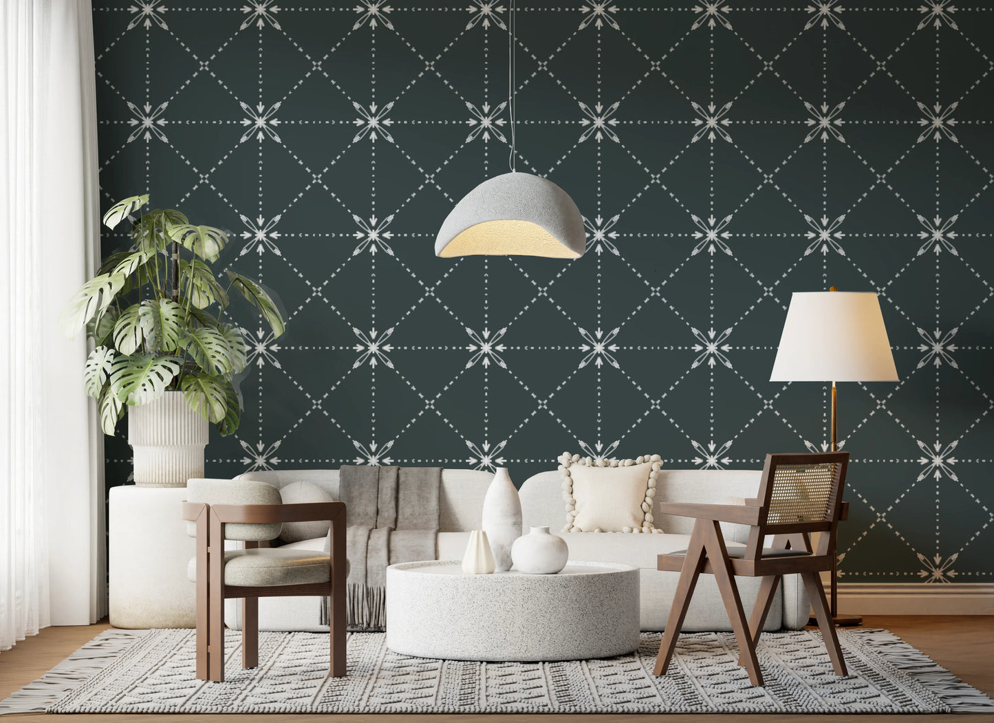 Sashiko Hana-Goshi - Latticed Flower Stitch On Outer Space Wallpaper⁠