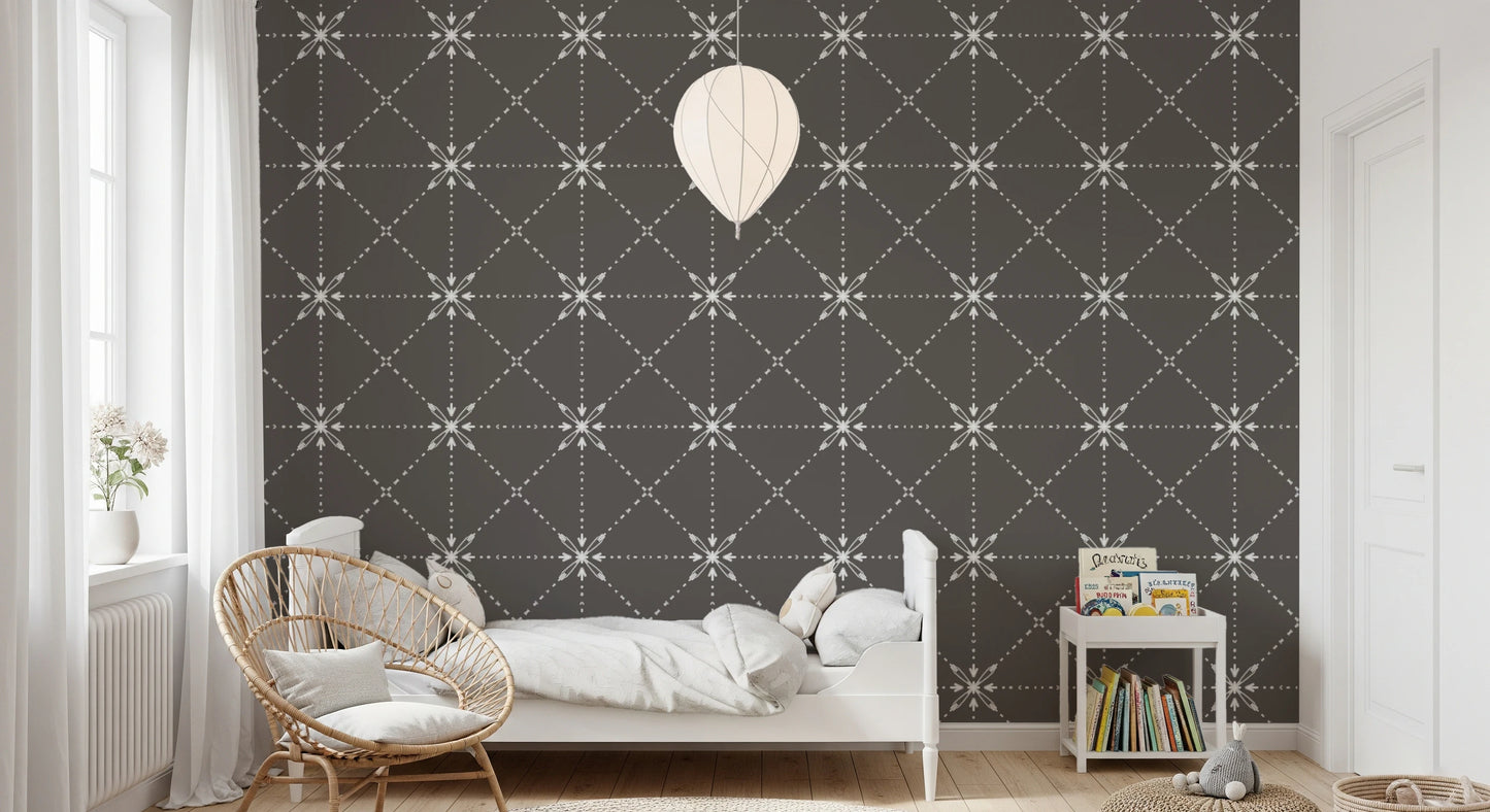 Sashiko Hana-Goshi - Latticed Flower Stitch On Silhouette Wallpaper⁠