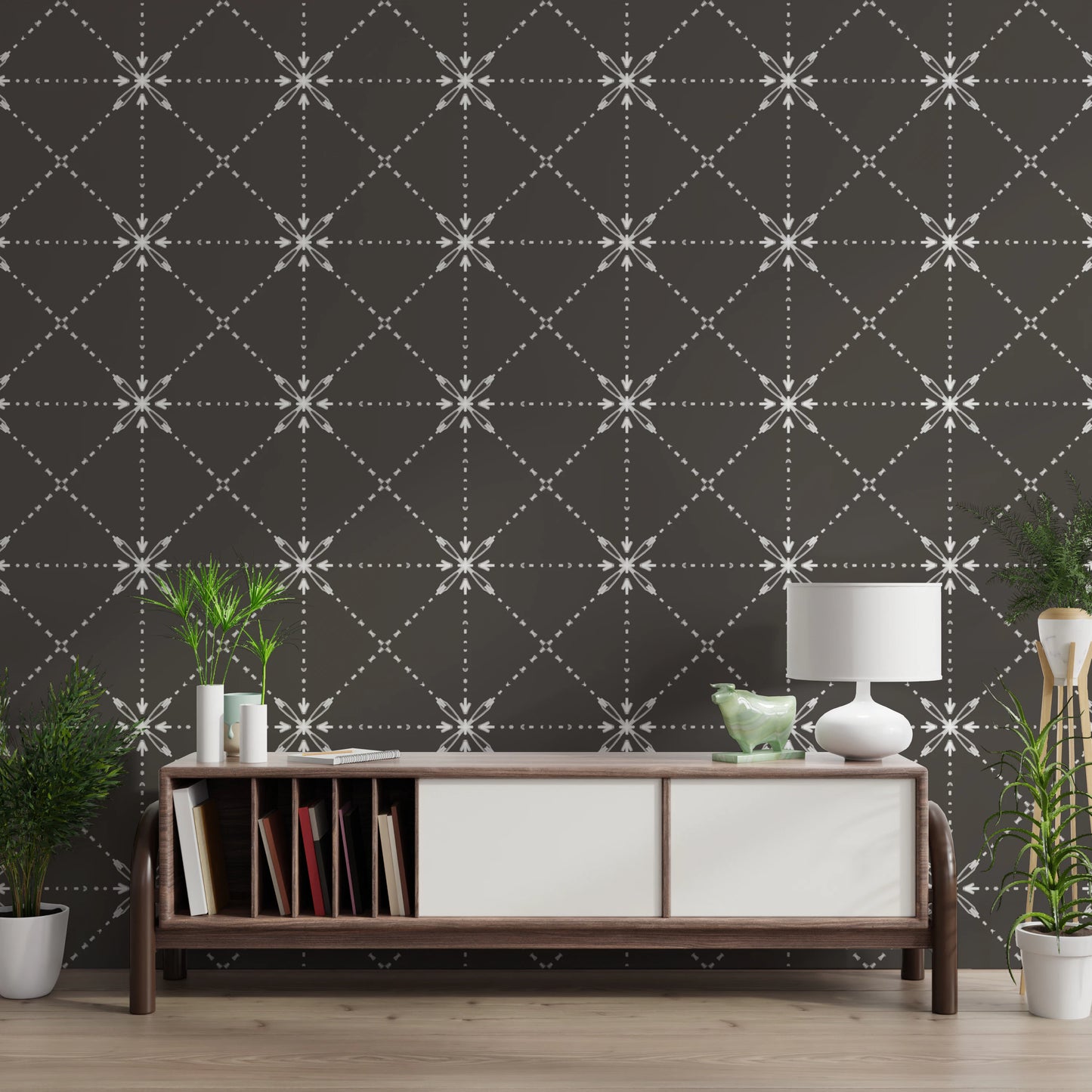 Sashiko Hana-Goshi - Latticed Flower Stitch On Silhouette Wallpaper⁠