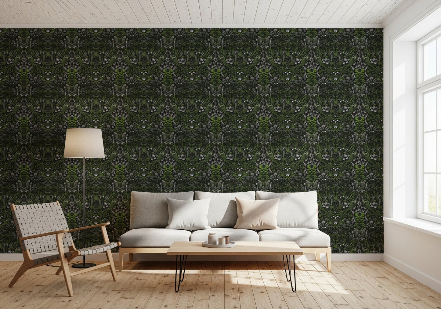 Verdant Damask Jungle Tapestry style Green Forest Wallpaper⁠