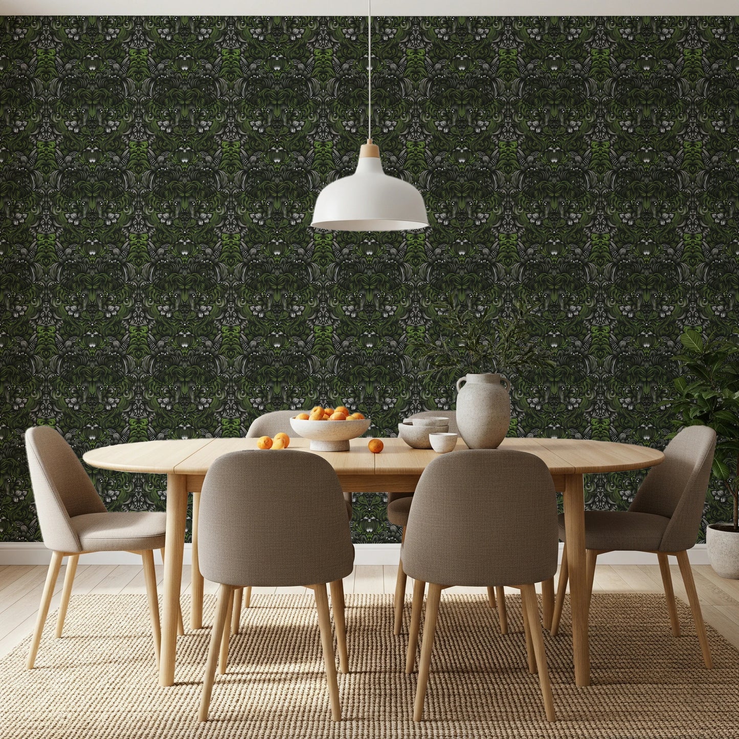Verdant Damask Jungle Tapestry style Green Forest Wallpaper⁠