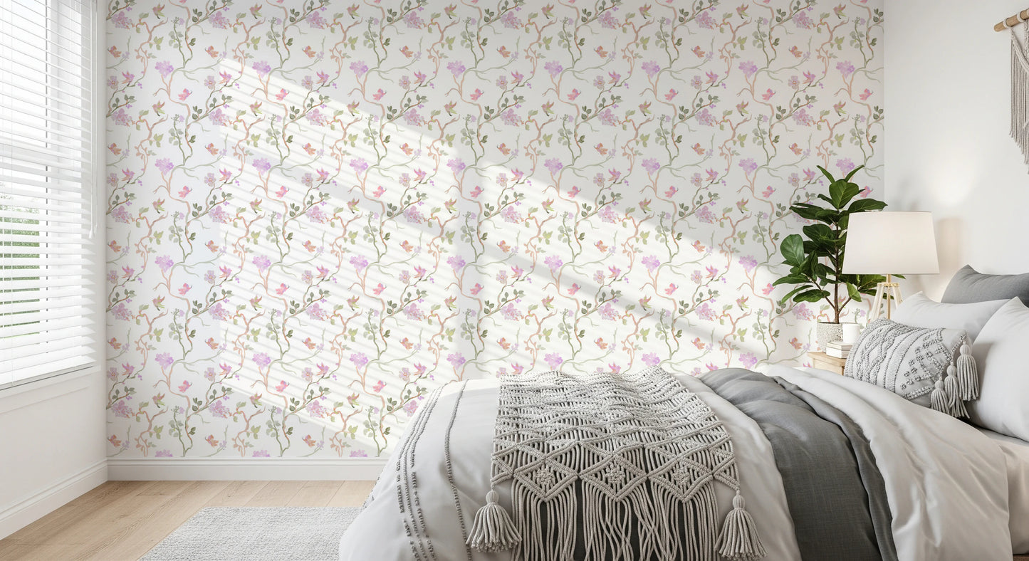 Floral Flight Chinoiserie Dreamy Birds Butterflies  Wallpaper⁠