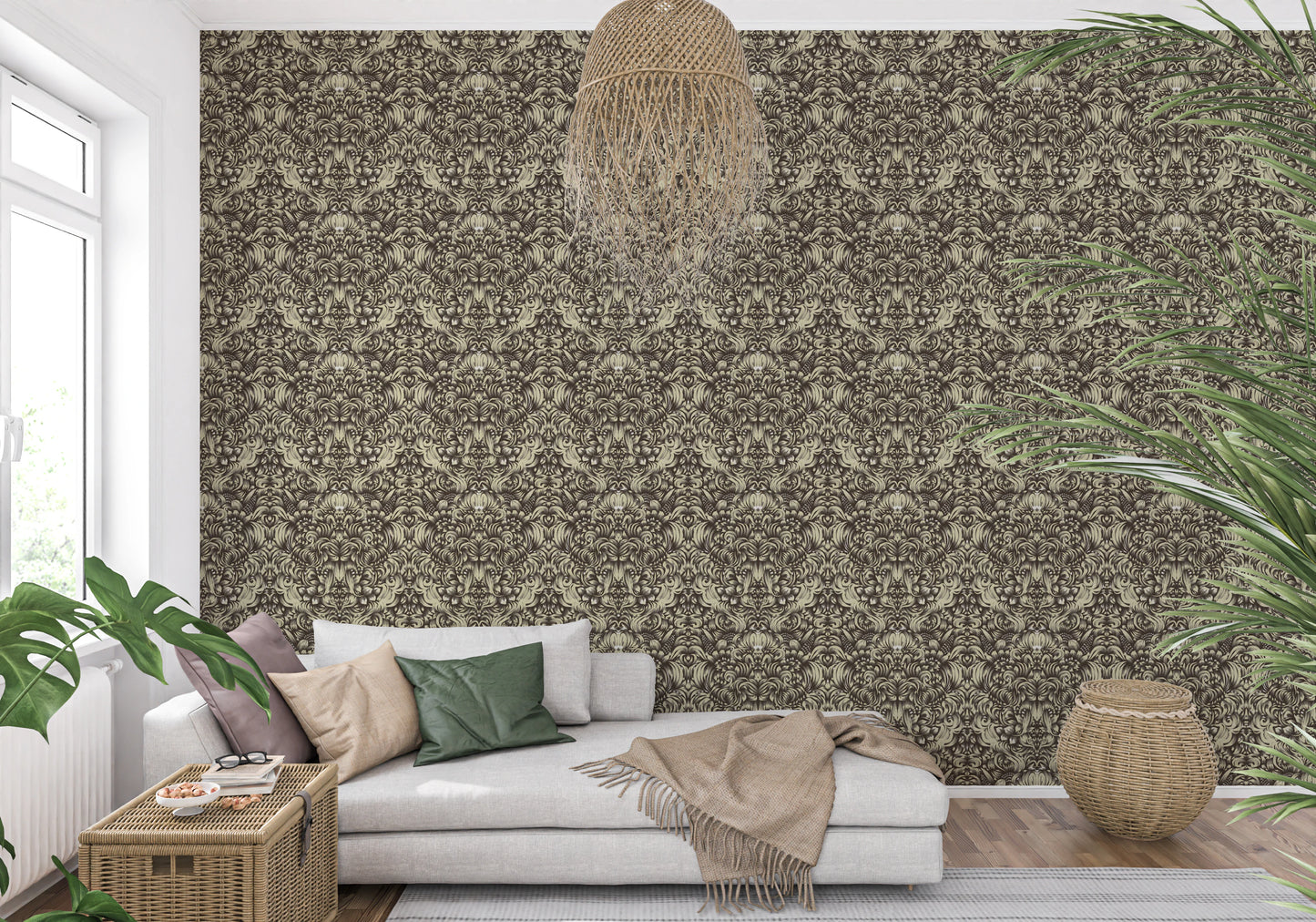 Floral Damask Cream Decorative Bloom Wallpaper⁠