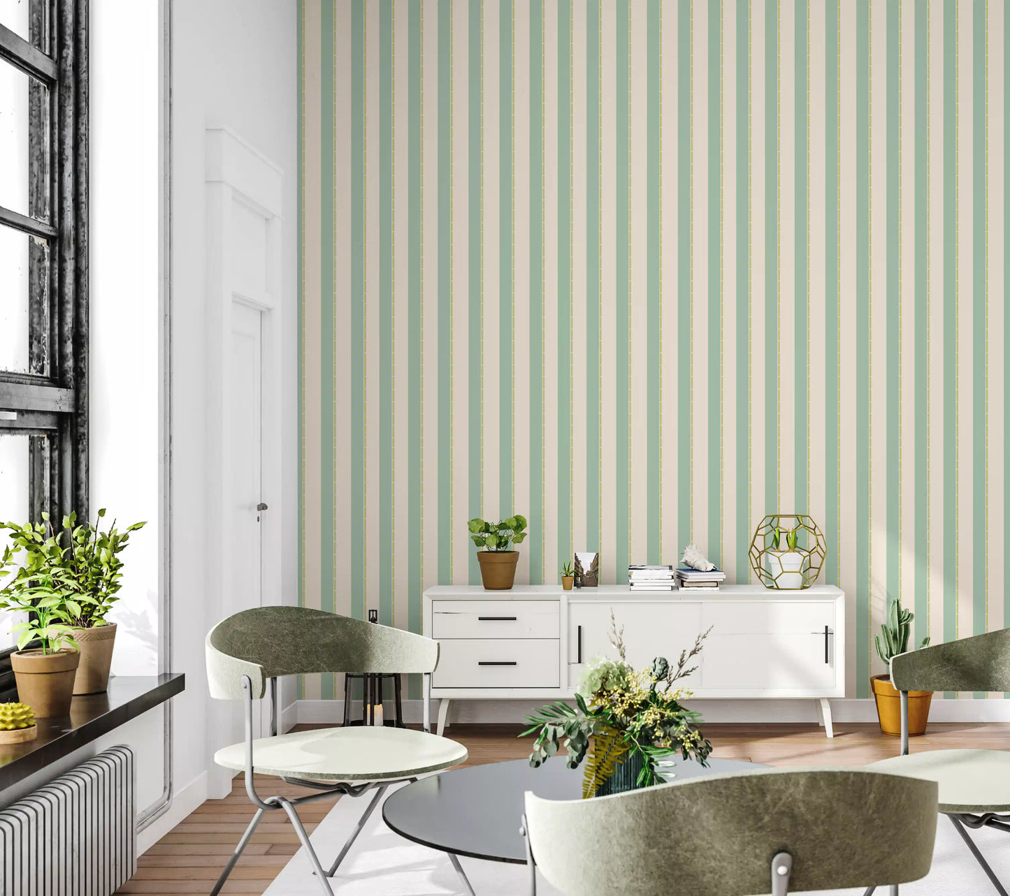 Mint Vertical Stripes Wallpaper⁠