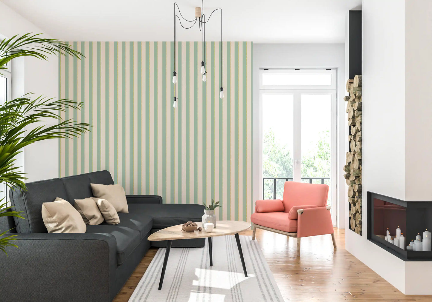 Mint Vertical Stripes Wallpaper⁠