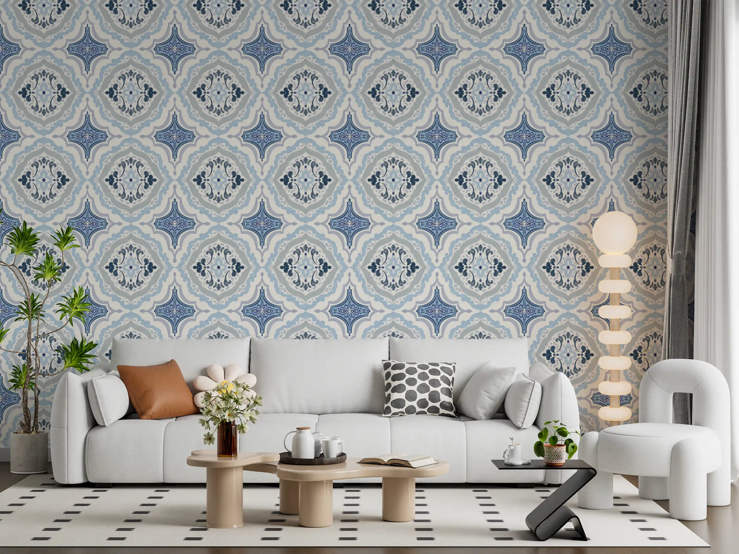 Mediterranean indigo fleur tile Wallpaper⁠