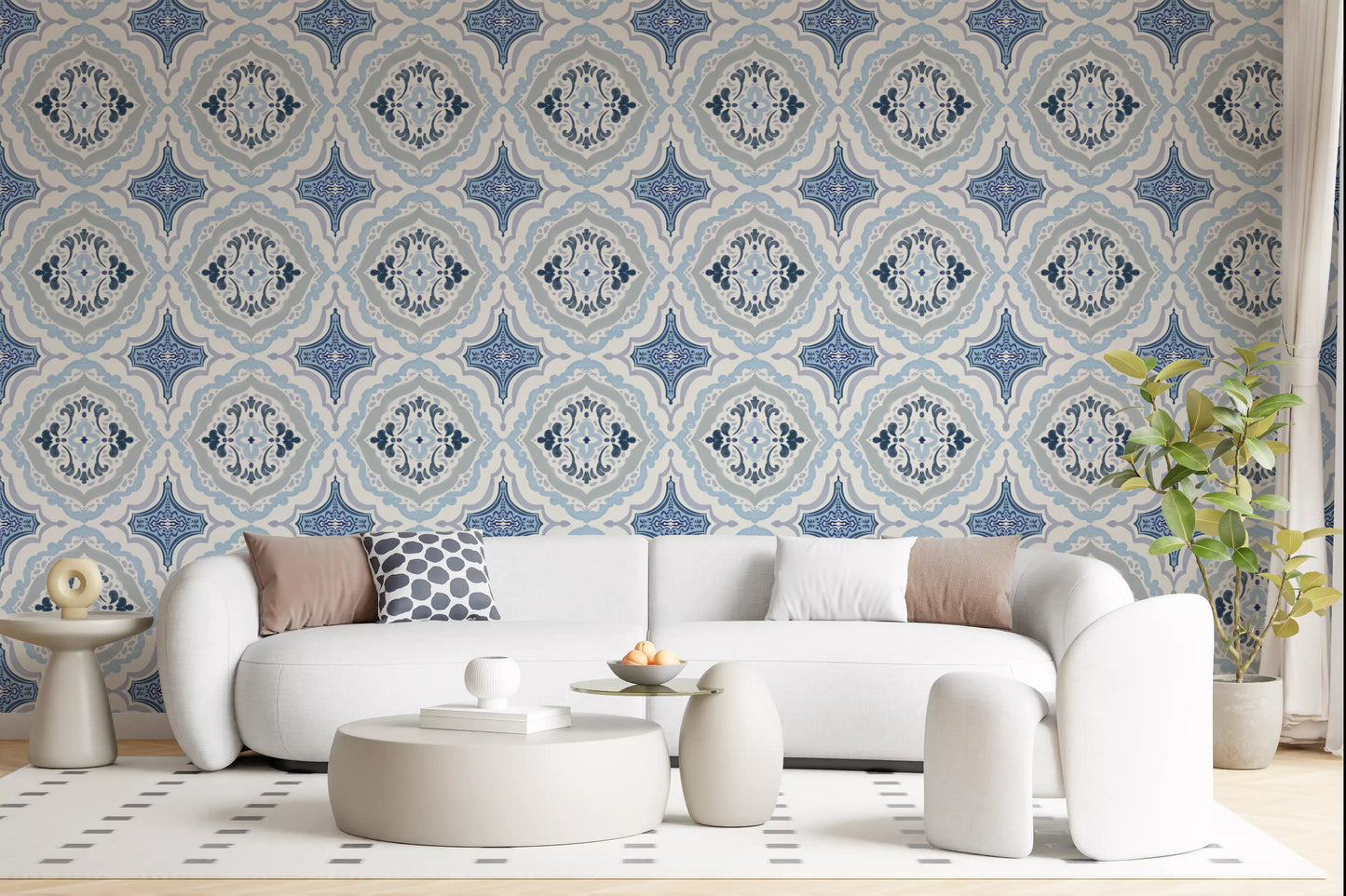 Mediterranean indigo fleur tile Wallpaper⁠