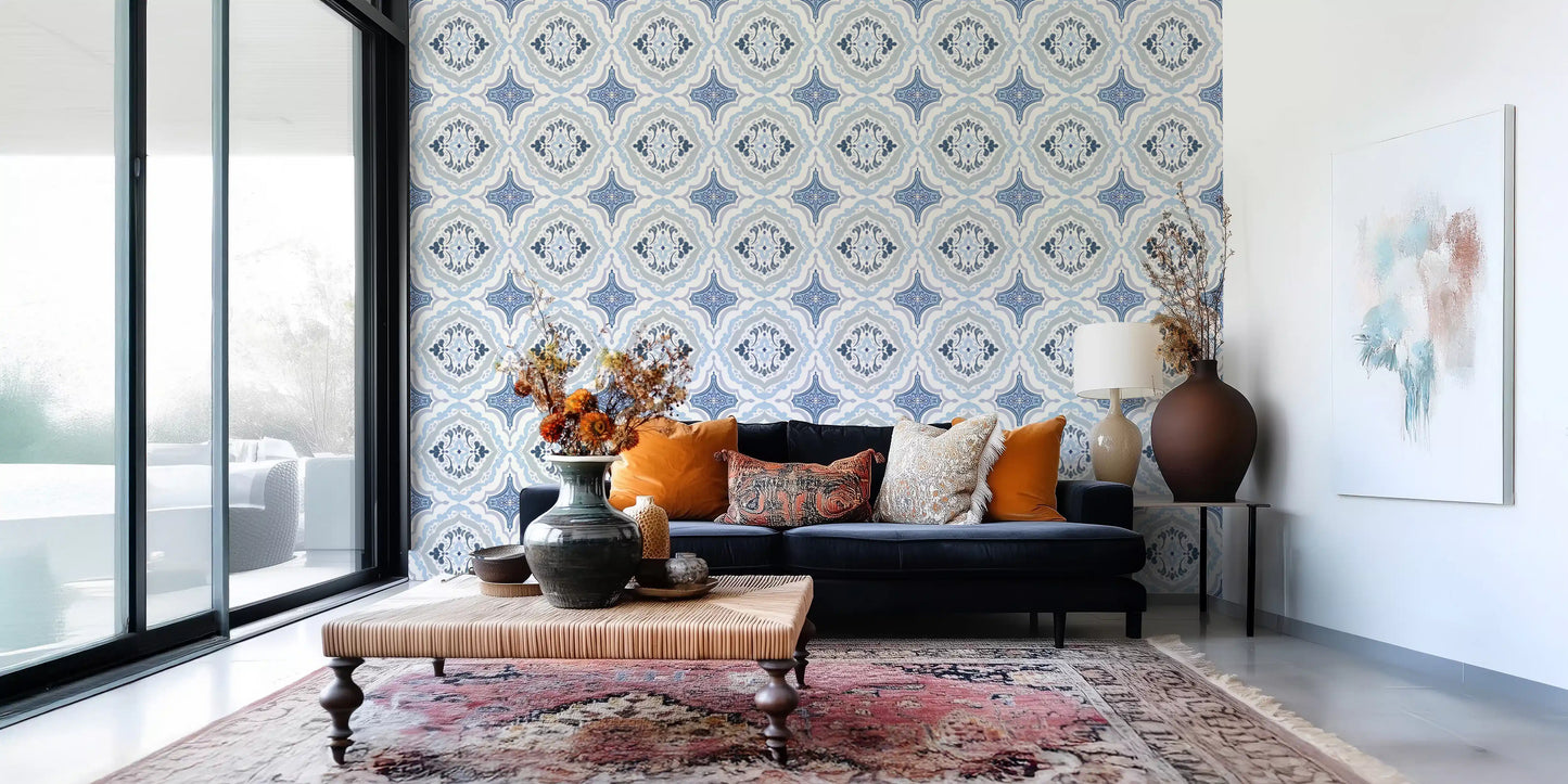 Mediterranean indigo fleur tile Wallpaper⁠