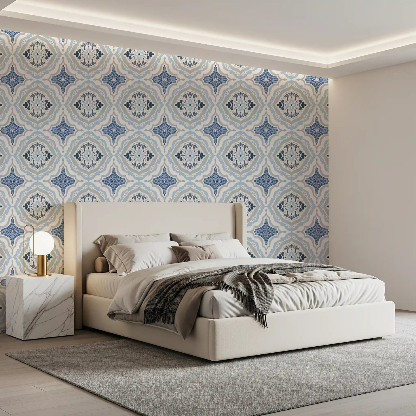 Mediterranean indigo fleur tile Wallpaper⁠