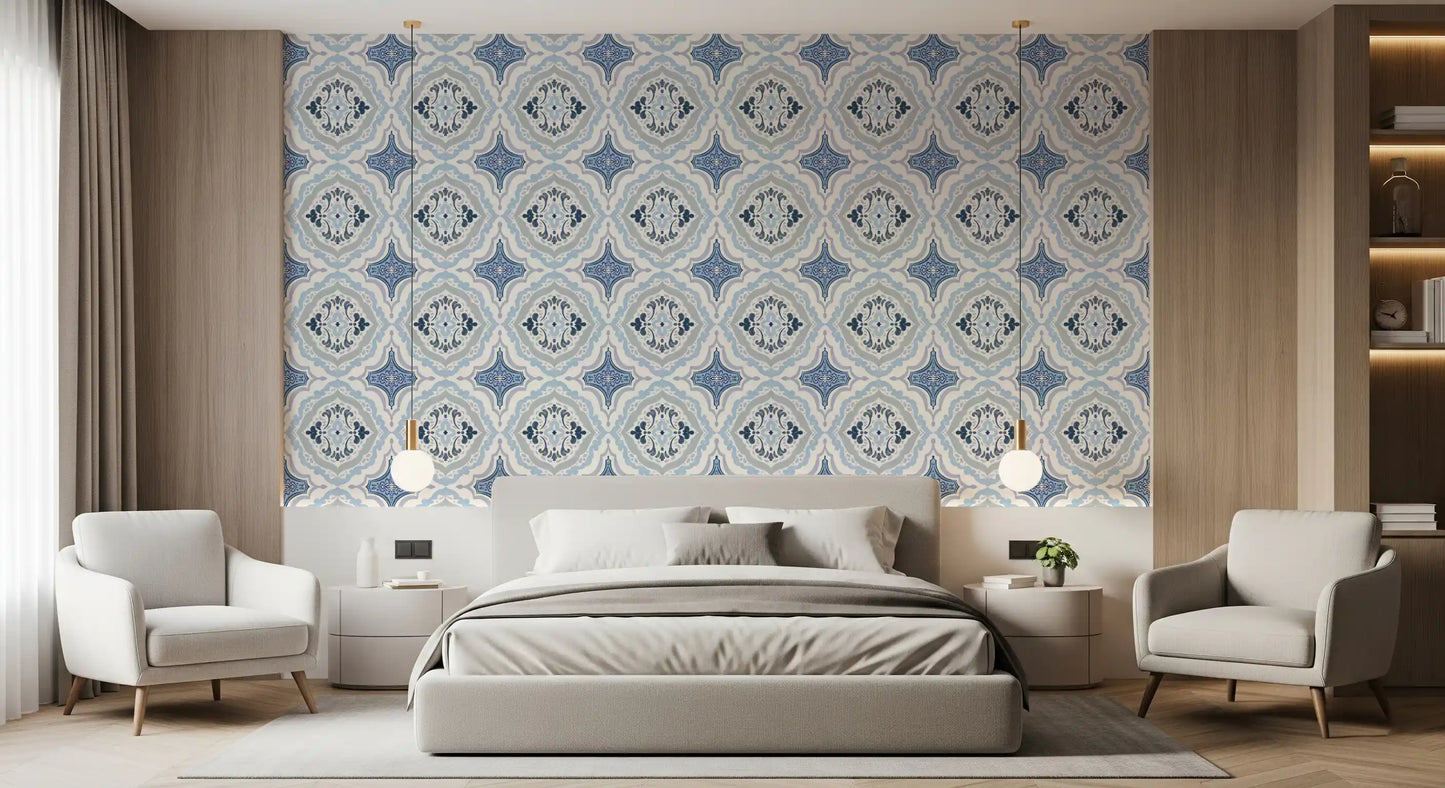 Mediterranean indigo fleur tile Wallpaper⁠