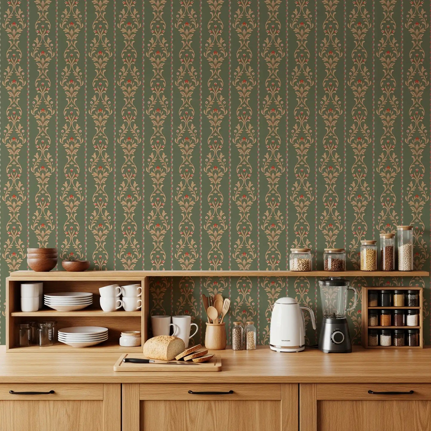 Vintage Bloom heritage stripe Wallpaper⁠