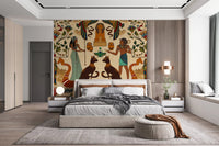 Bold Ancient Echoes Wall Mural enhancing a Bedroom with cultural warmth.