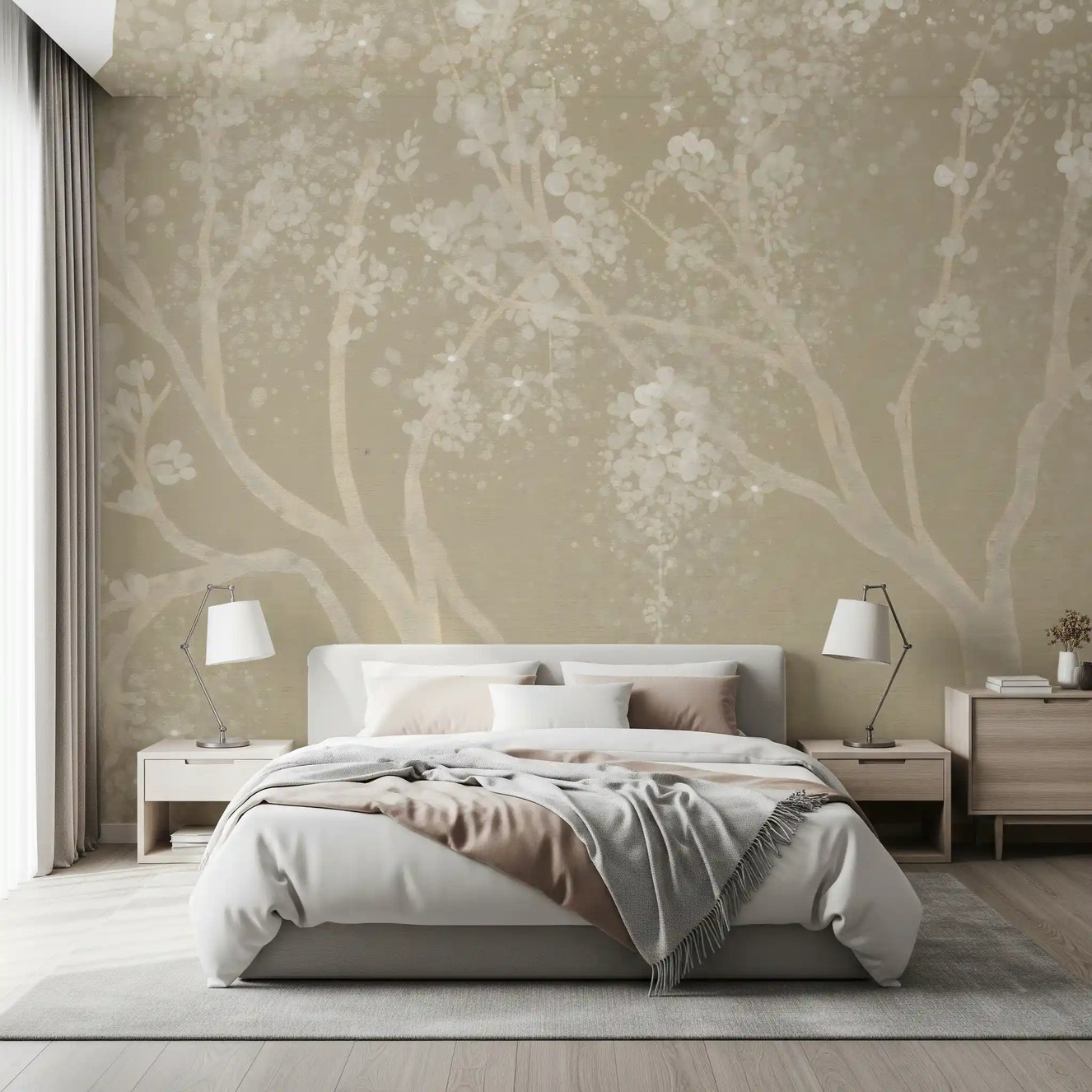 Vintage biege Sakura cherry blossoms Wall Mural