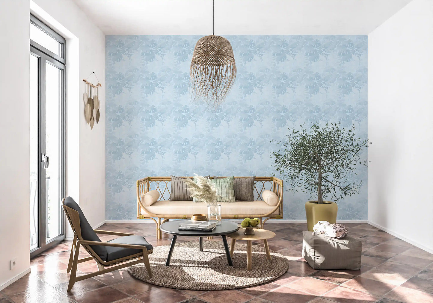 Misty Blue Leaf Layers Monstera  Wallpaper⁠