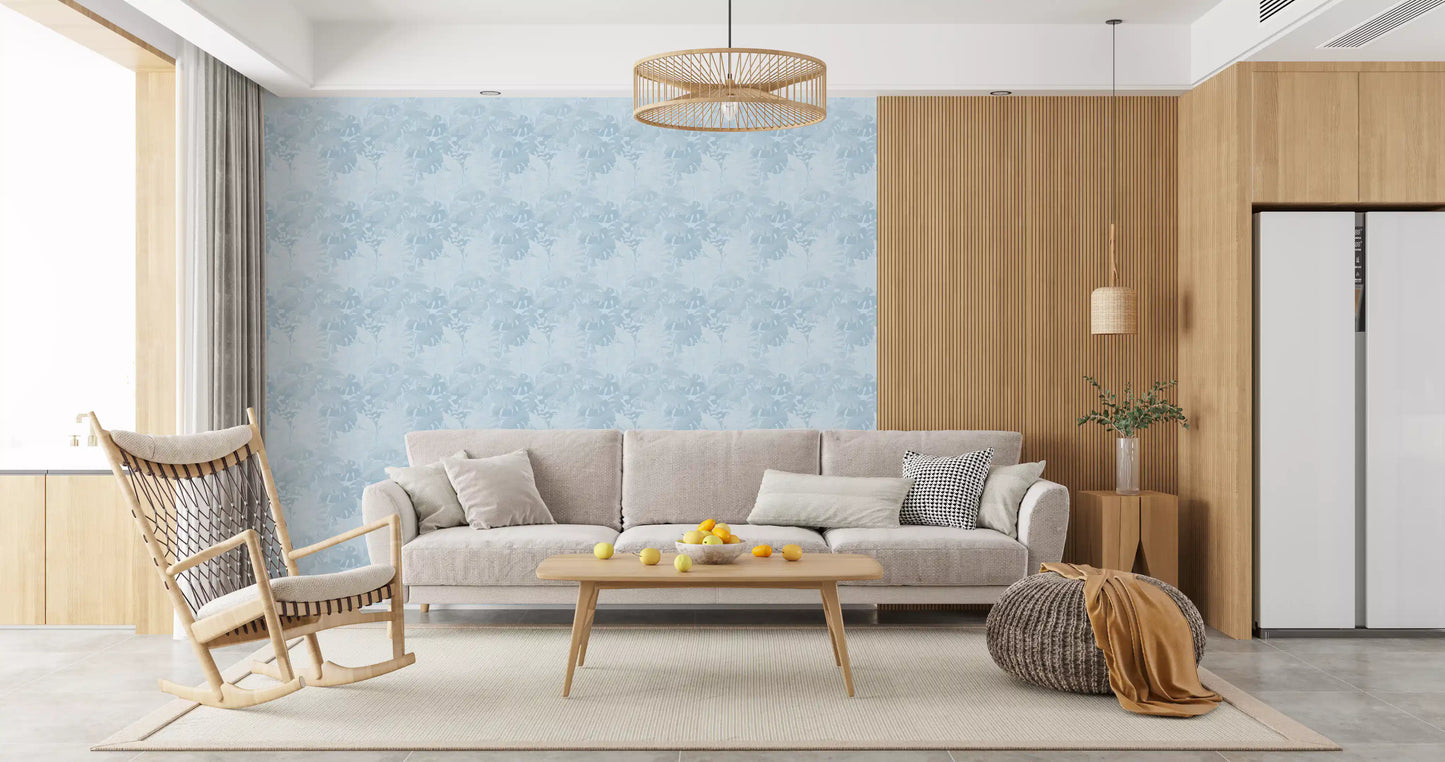 Misty Blue Leaf Layers Monstera  Wallpaper⁠