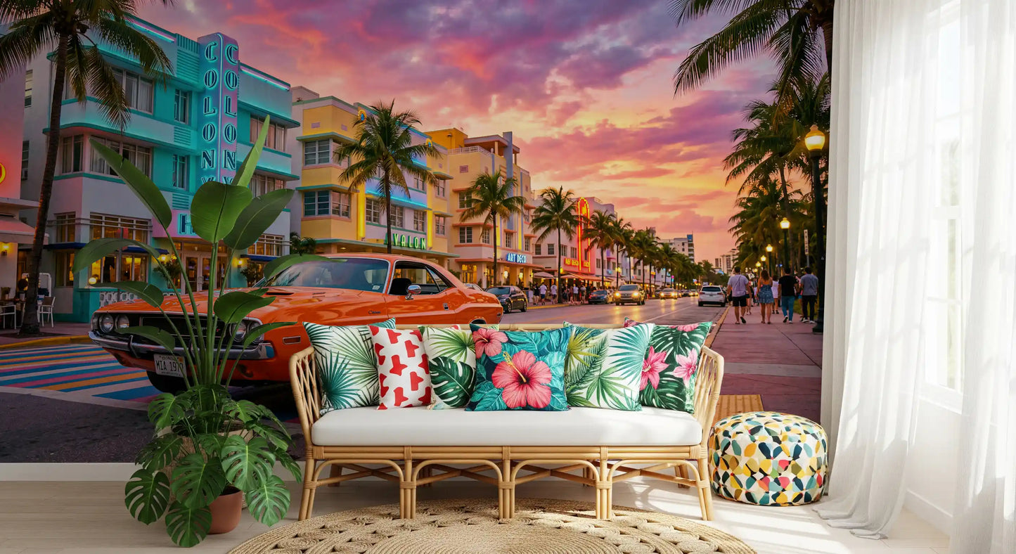 Ocean Drive Sunset Ride Wall Mural