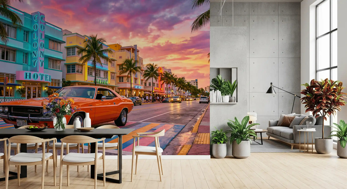 Ocean Drive Sunset Ride Wall Mural