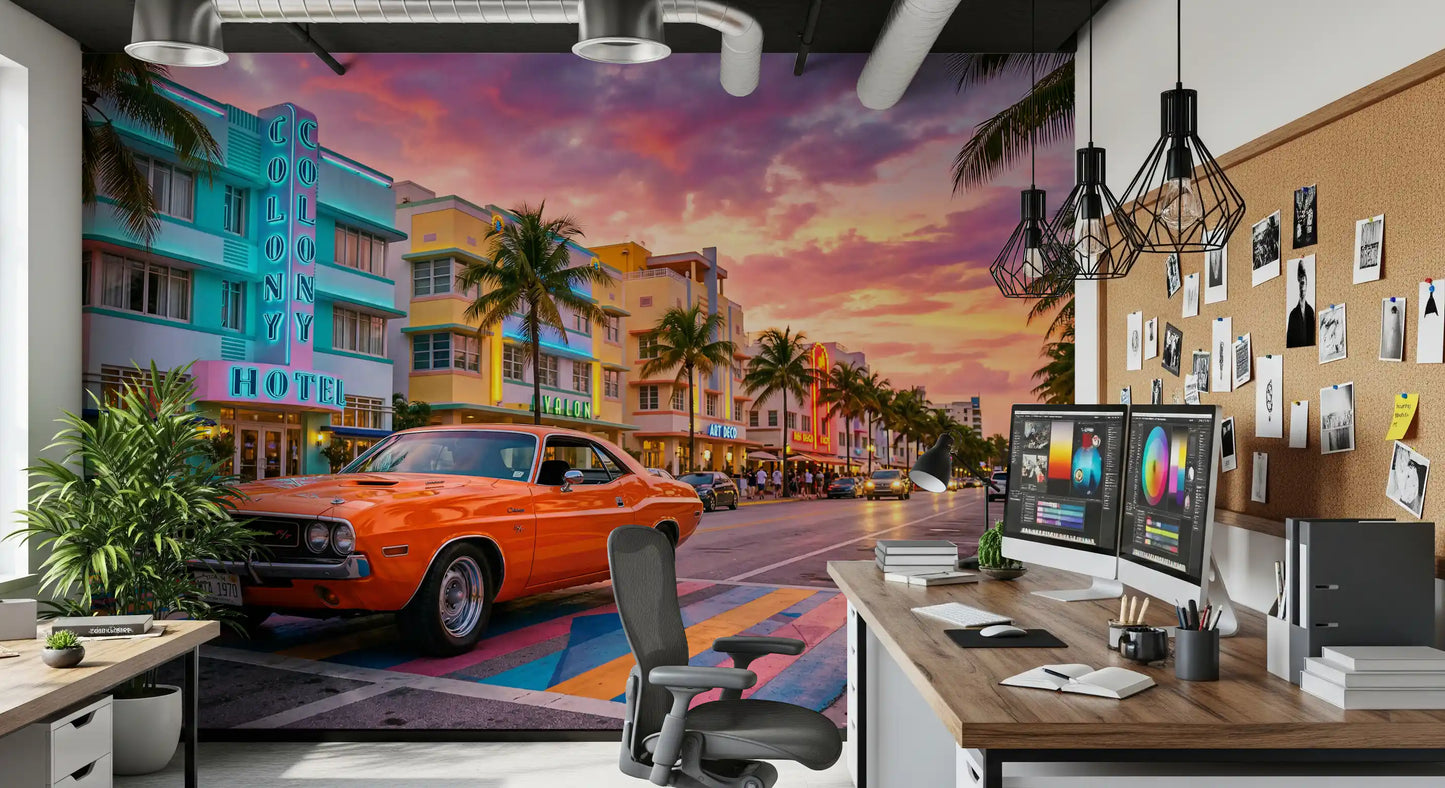 Ocean Drive Sunset Ride Wall Mural