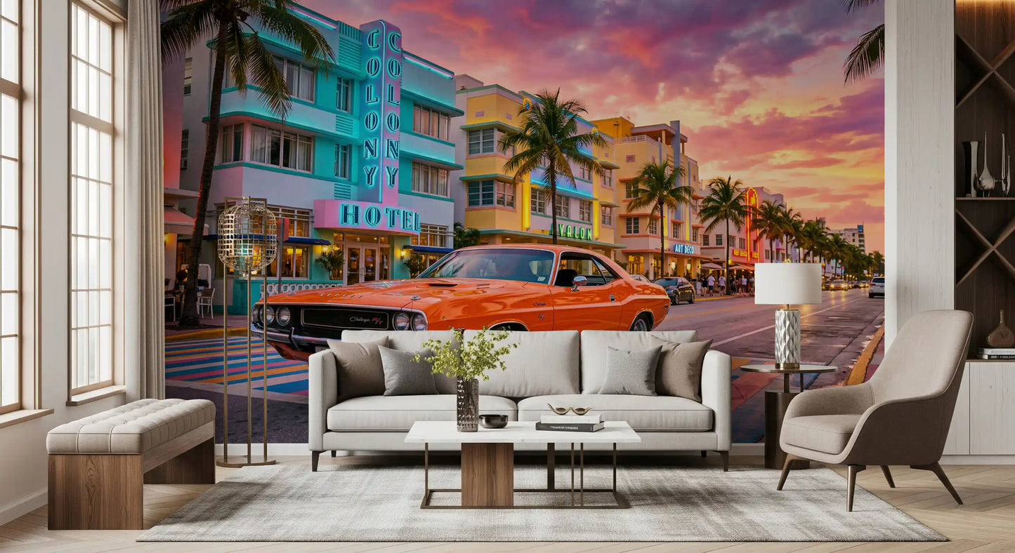 Ocean Drive Sunset Ride Wall Mural