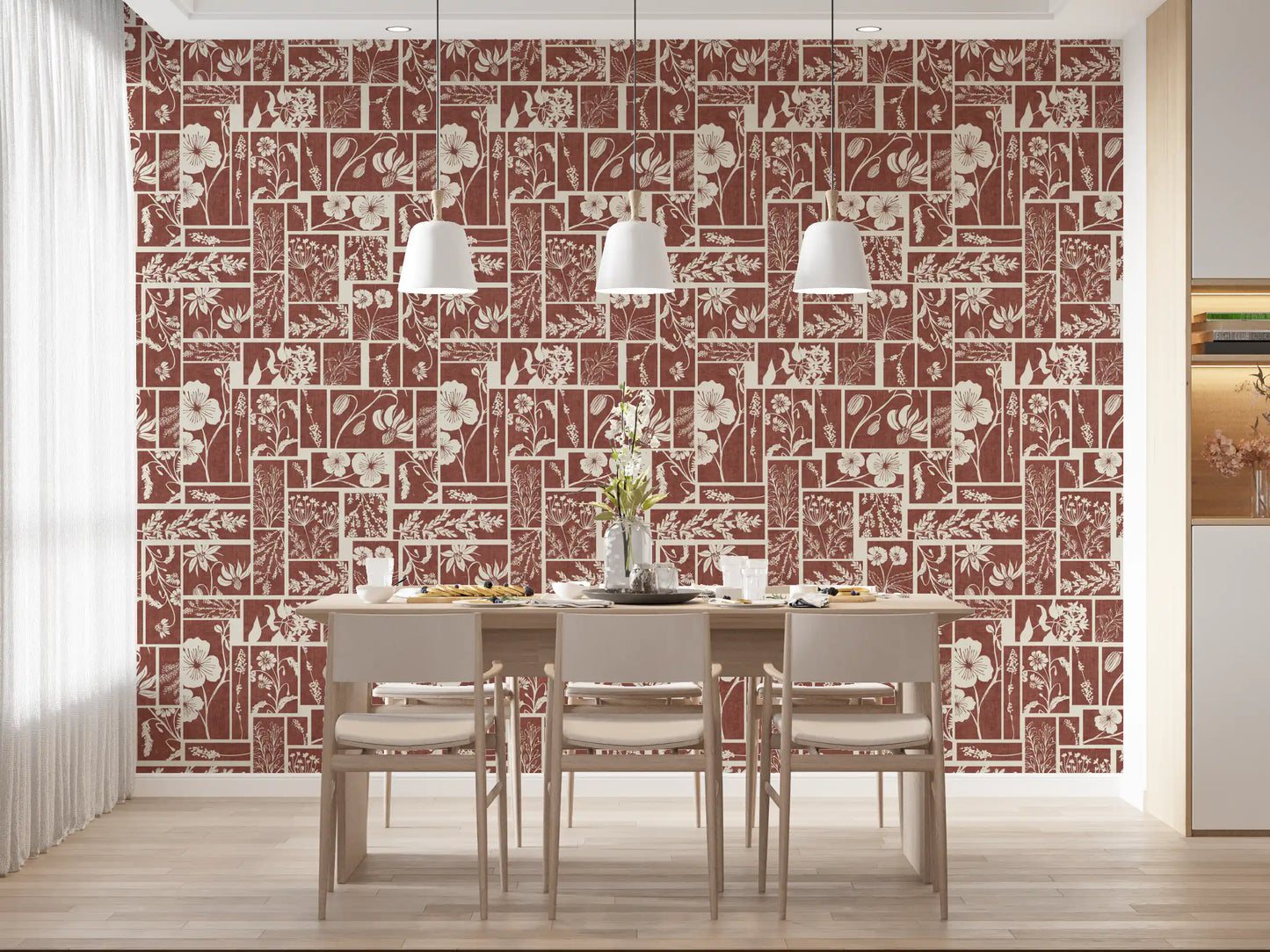 Folk Floral Tilework Wallpaper⁠