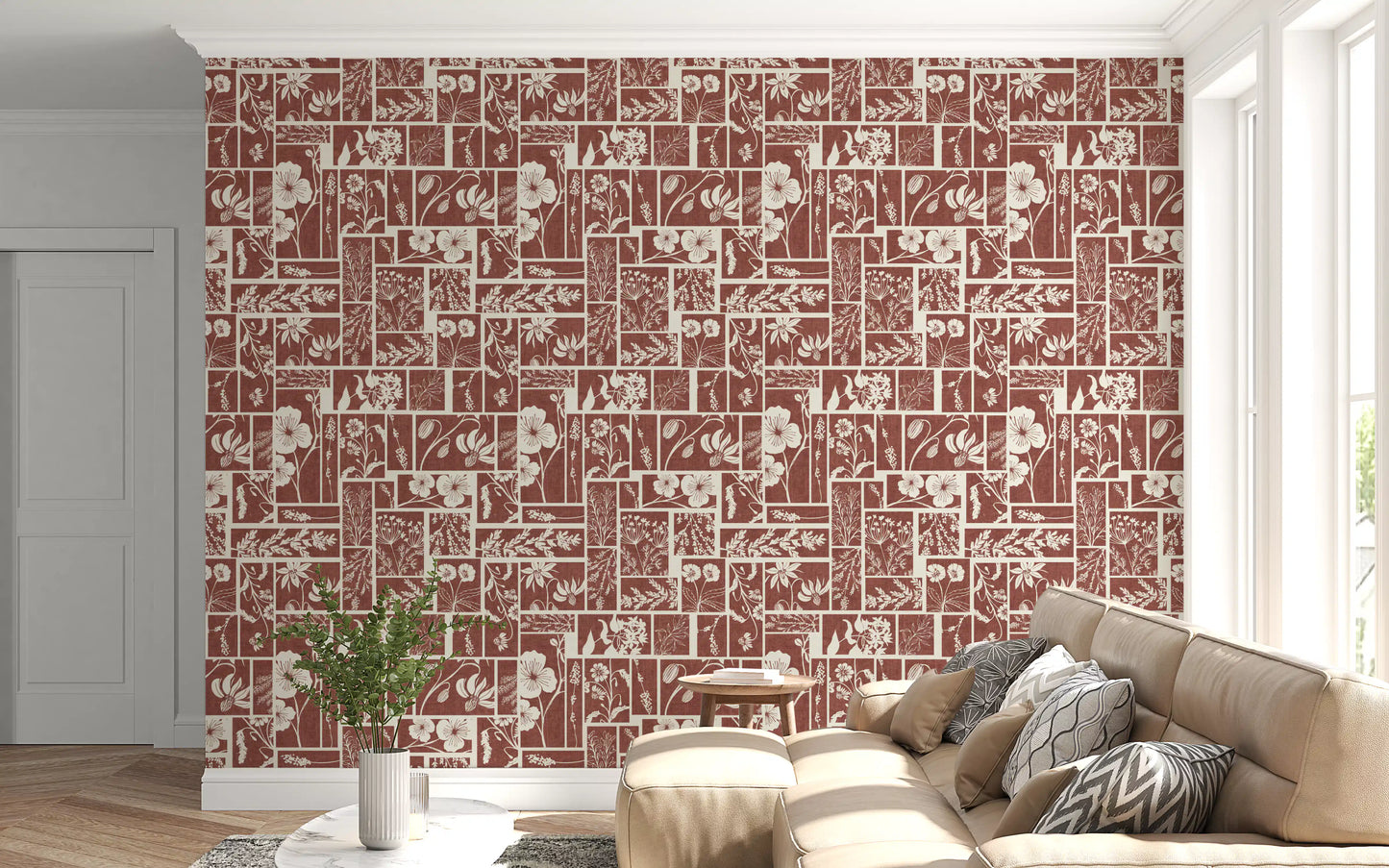 Folk Floral Tilework Wallpaper⁠