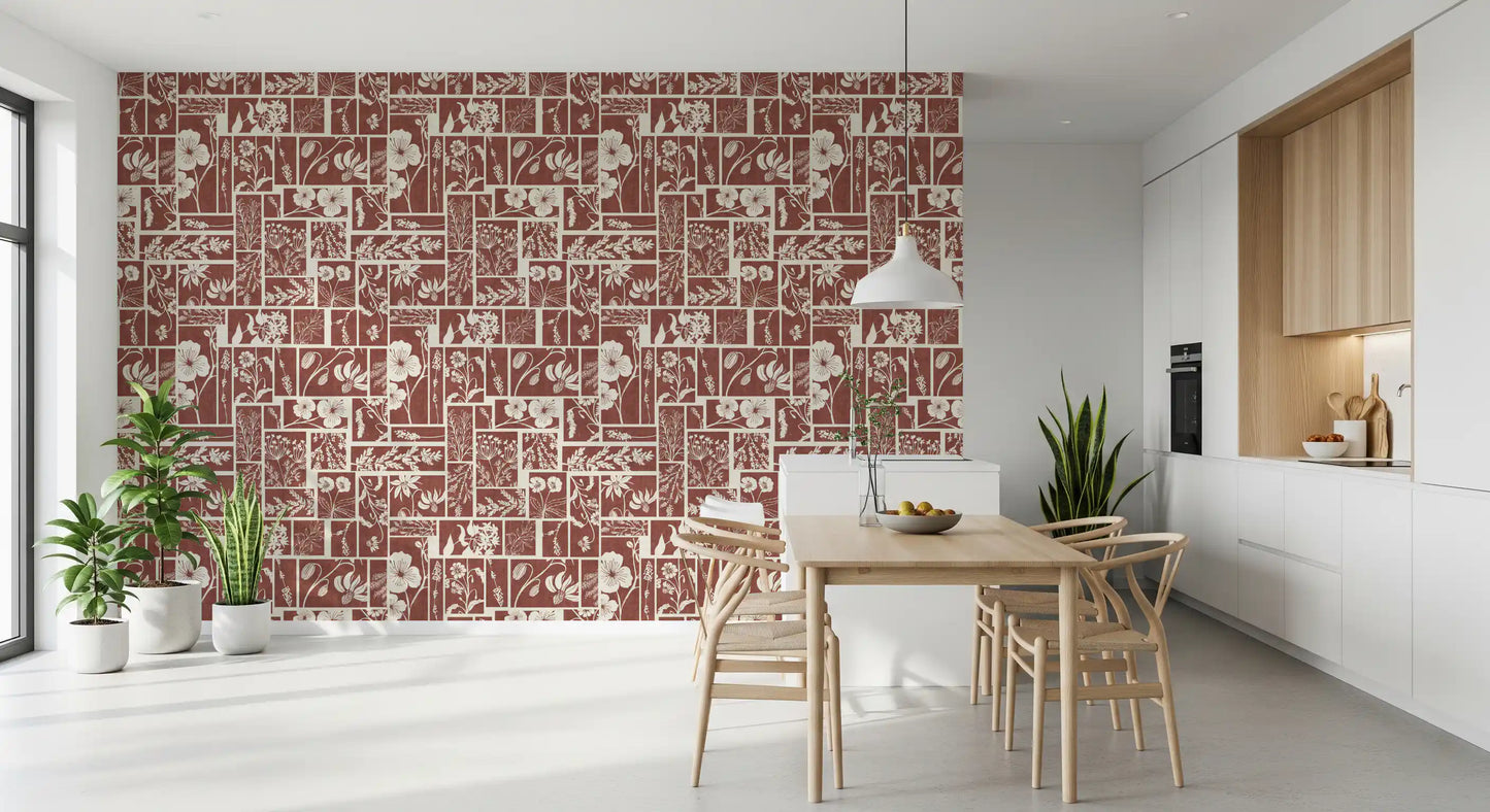 Folk Floral Tilework Wallpaper⁠