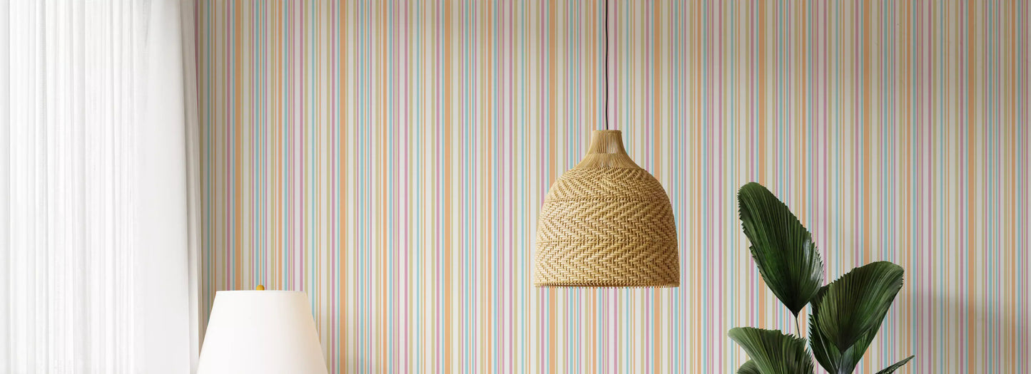 Cheerful Pastel Stripes Rainbow Wallpaper⁠