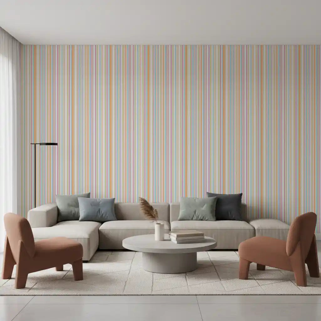 Cheerful Pastel Stripes Rainbow Wallpaper⁠