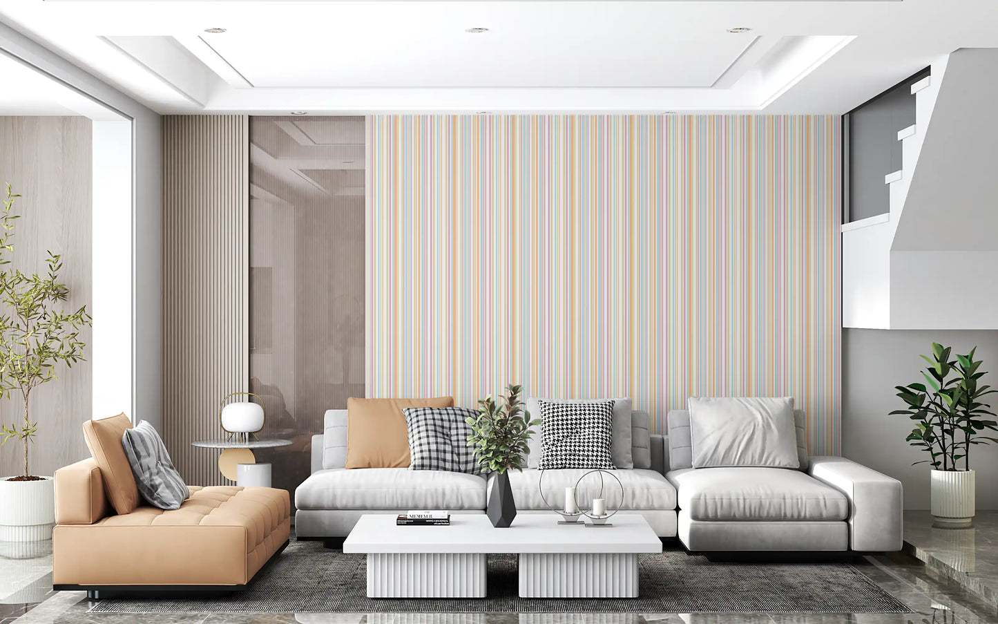 Cheerful Pastel Stripes Rainbow Wallpaper⁠