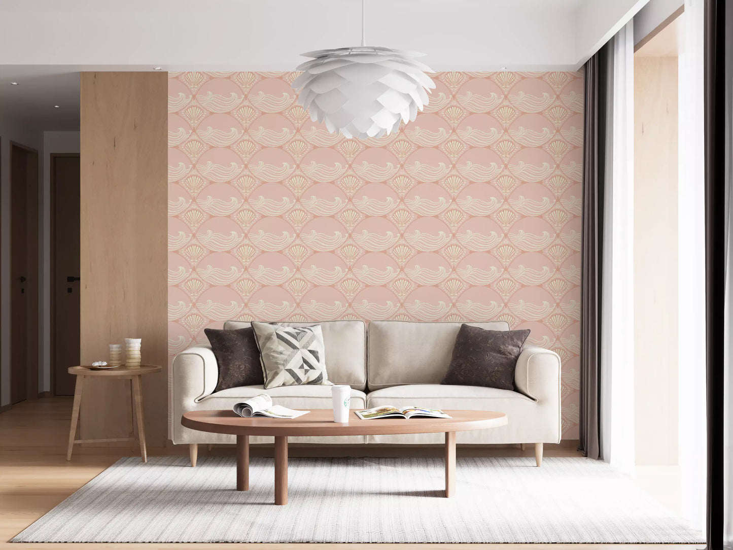Seashell Serenity Waves Wallpaper hallway area 