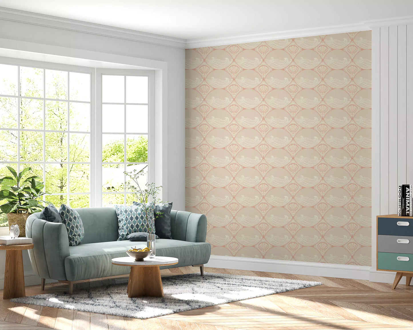 Seaside Serenity Pattern Wallpaper in a clean hallway interior layout