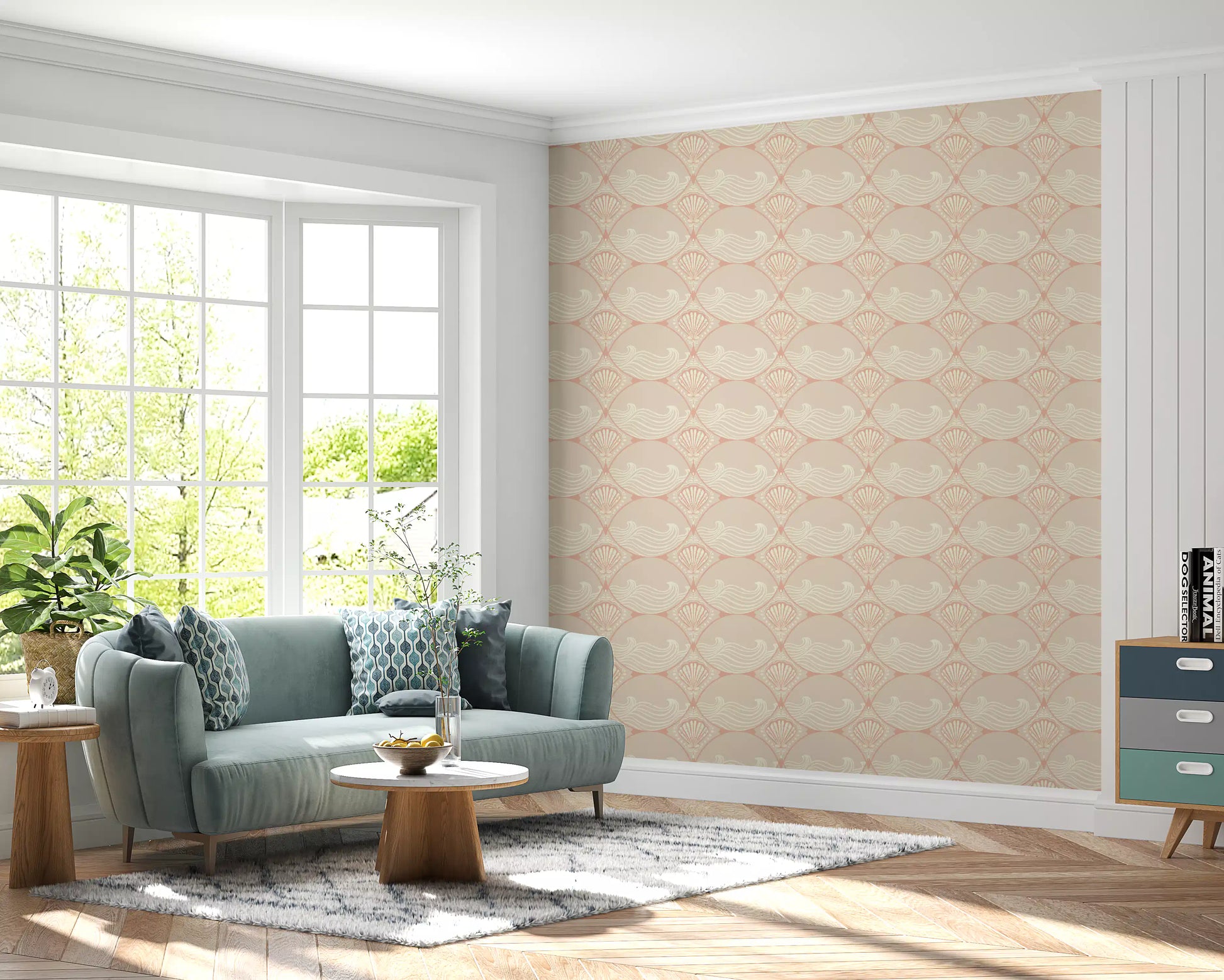 Seaside Serenity Pattern Wallpaper in a clean hallway interior layout