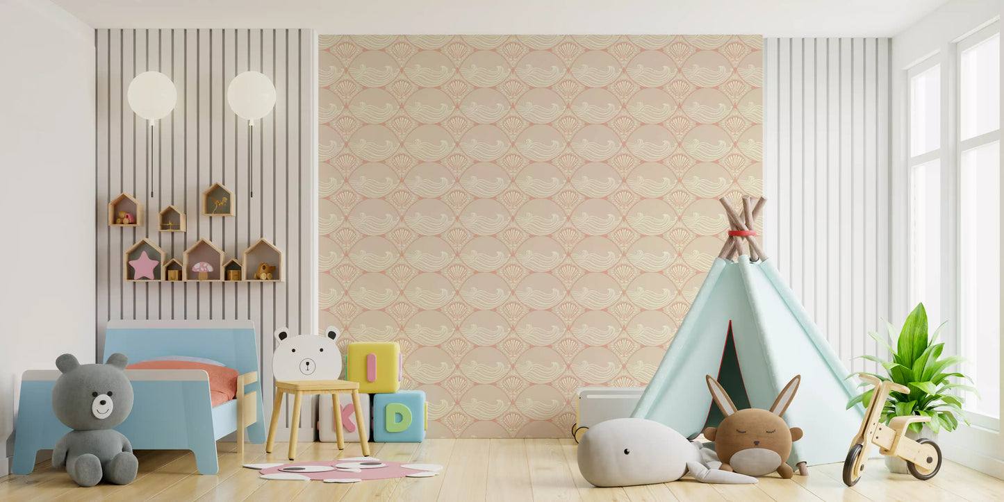 Seaside Serenity Pattern Wallpaper enhancing a neutral kids room area space