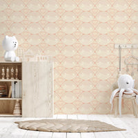 Shell wave pattern wallpaper used in a calm play room home interior design
