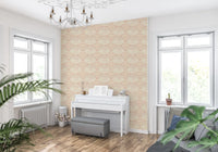 Seaside Serenity Pattern Wallpaper styled in modern living room cozy corner 