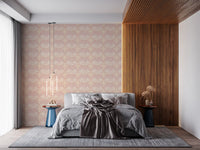 Shell wave pattern wallpaper used in a calm and balanced bedroom setup
