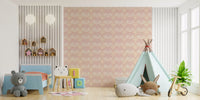 Shell pattern wallpaper placed in a neutral tone kids bedroom interior design