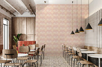 Blush Shell & Wave Pattern Wallpaper in a clean cafe and restaurant interior layout