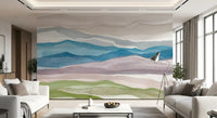 Home Office space paired with Serene Layered Horizons Wall Mural gradients