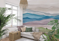 Hallway setup with Serene Layered Horizons Wall Mural in calm tones