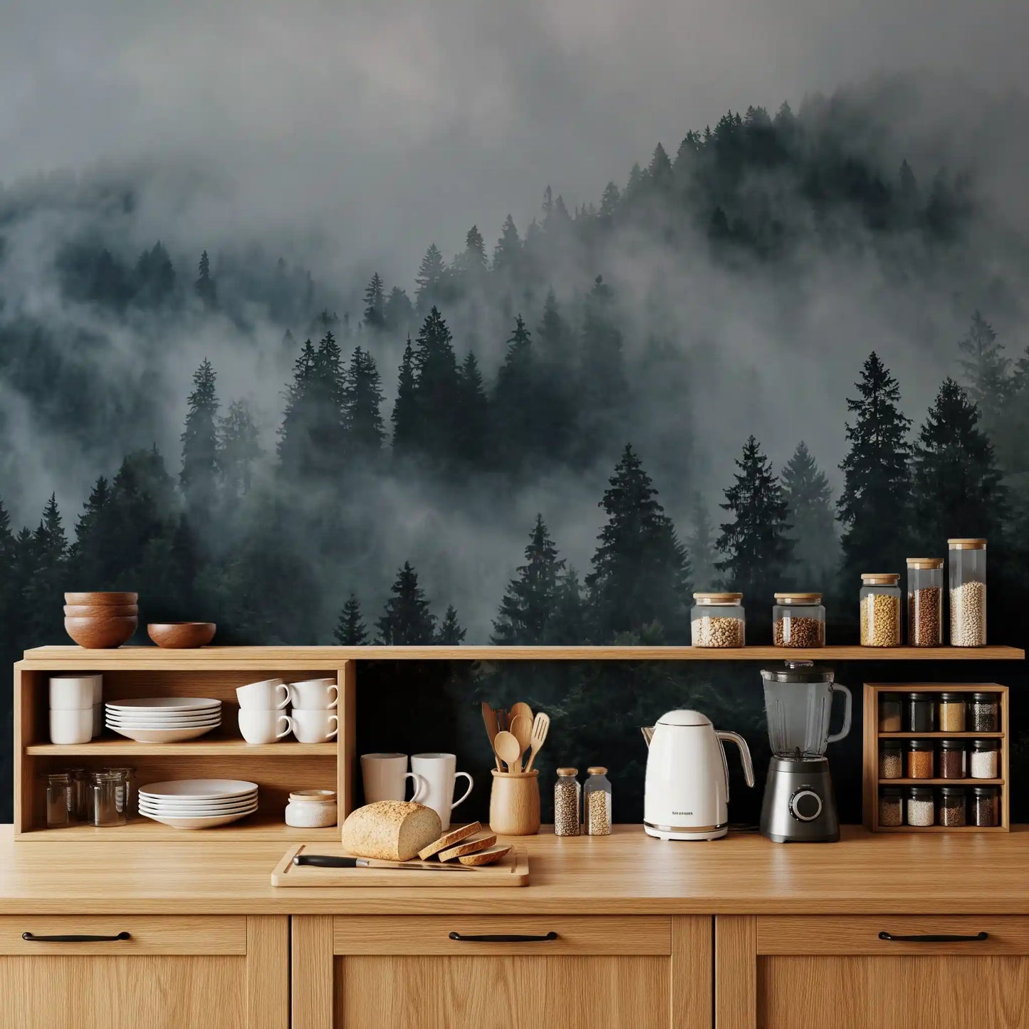 Misty Forest Ascent Wall Mural