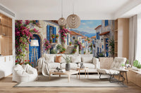 Mediterranean bougainvillea wall mural featured in a living room 