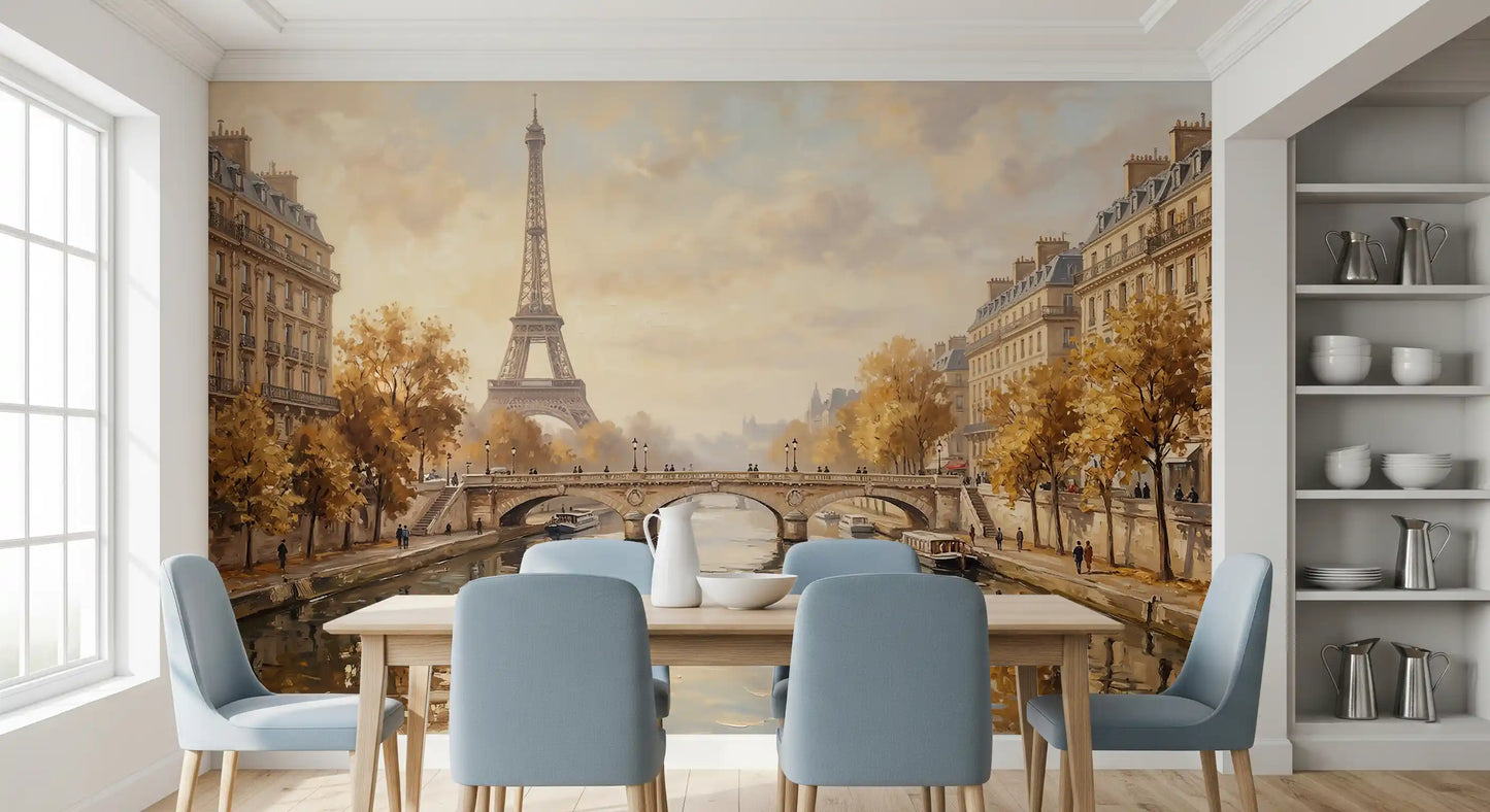 Eiffel's Golden Embrace Wall Mural