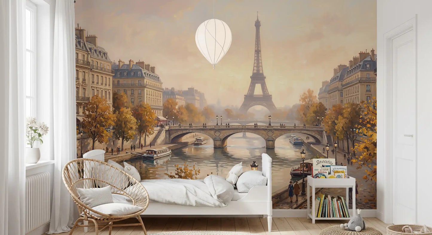 Autumn Paris wall mural placed in an elegant bedroom