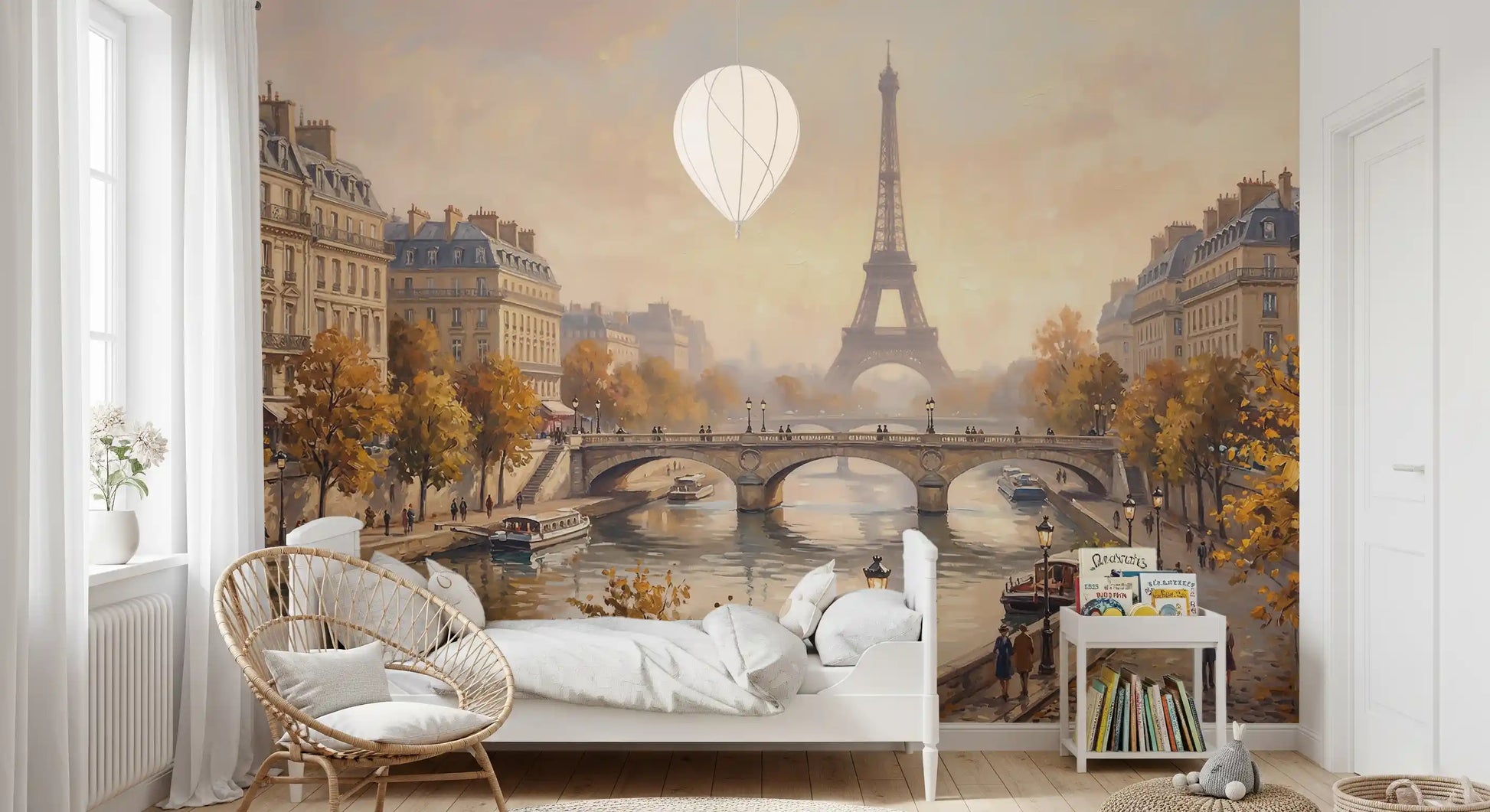 Autumn Paris wall mural placed in an elegant bedroom
